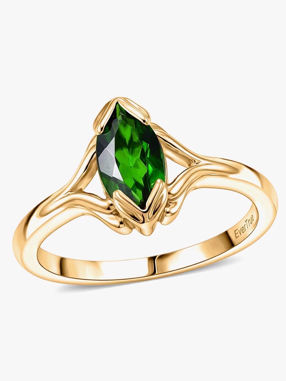 EverTrue Womens Green Chrome Diopside Bloom Leaf Solitaire Ring Yellow Gold New